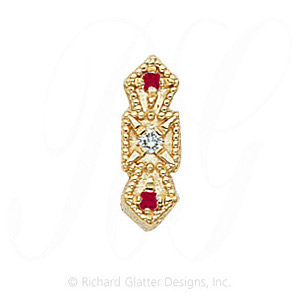 GS053 D/R - 14 Karat Gold Slide with Diamond center and Ruby accents 